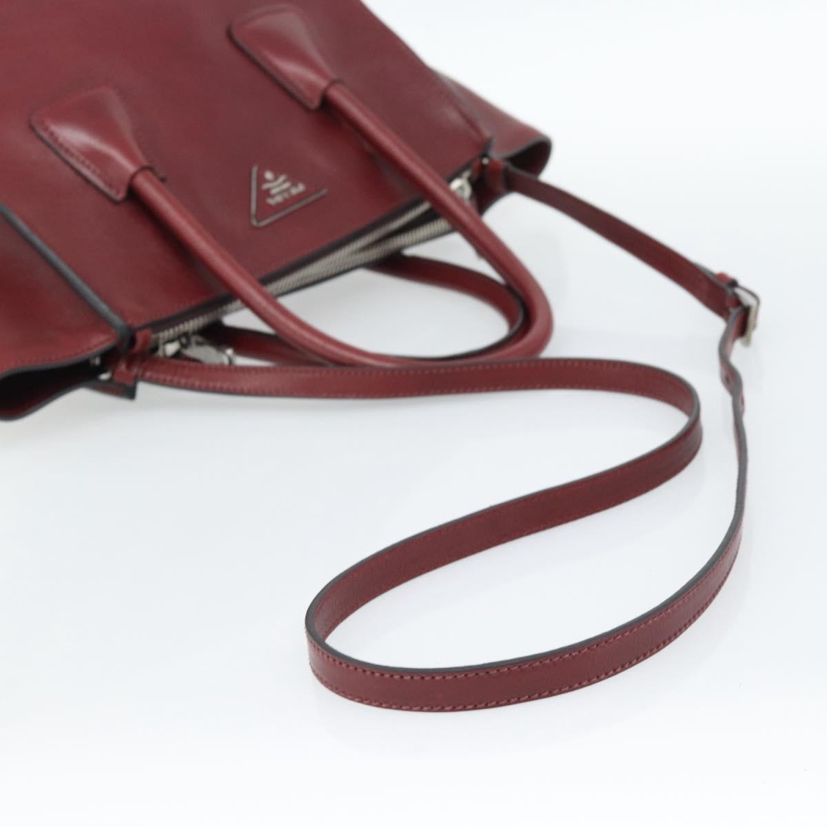 PRADA Hand Bag Leather 2way Red Silver Auth 188750M