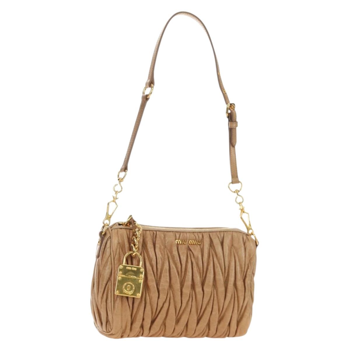 Miu Miu Matelasse Shoulder Bag Leather Beige Gold Auth 188751M