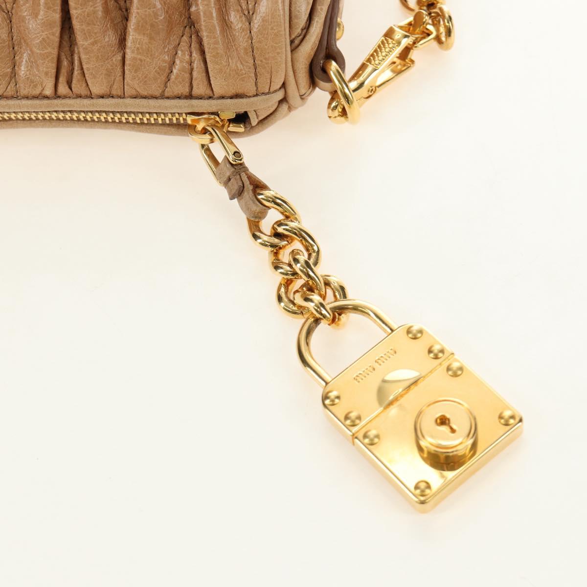 Miu Miu Matelasse Shoulder Bag Leather Beige Gold Auth 188751M