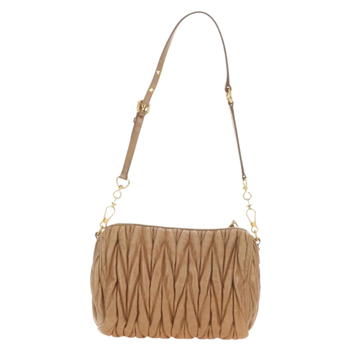Miu Miu Matelasse Shoulder Bag Leather Beige Gold Auth 188751M