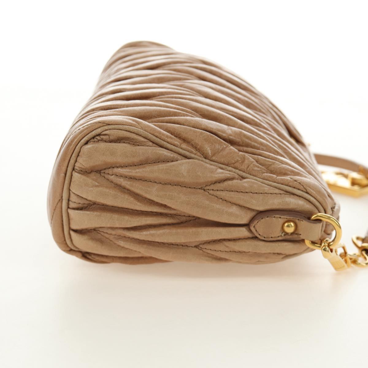 Miu Miu Matelasse Shoulder Bag Leather Beige Gold Auth 188751M