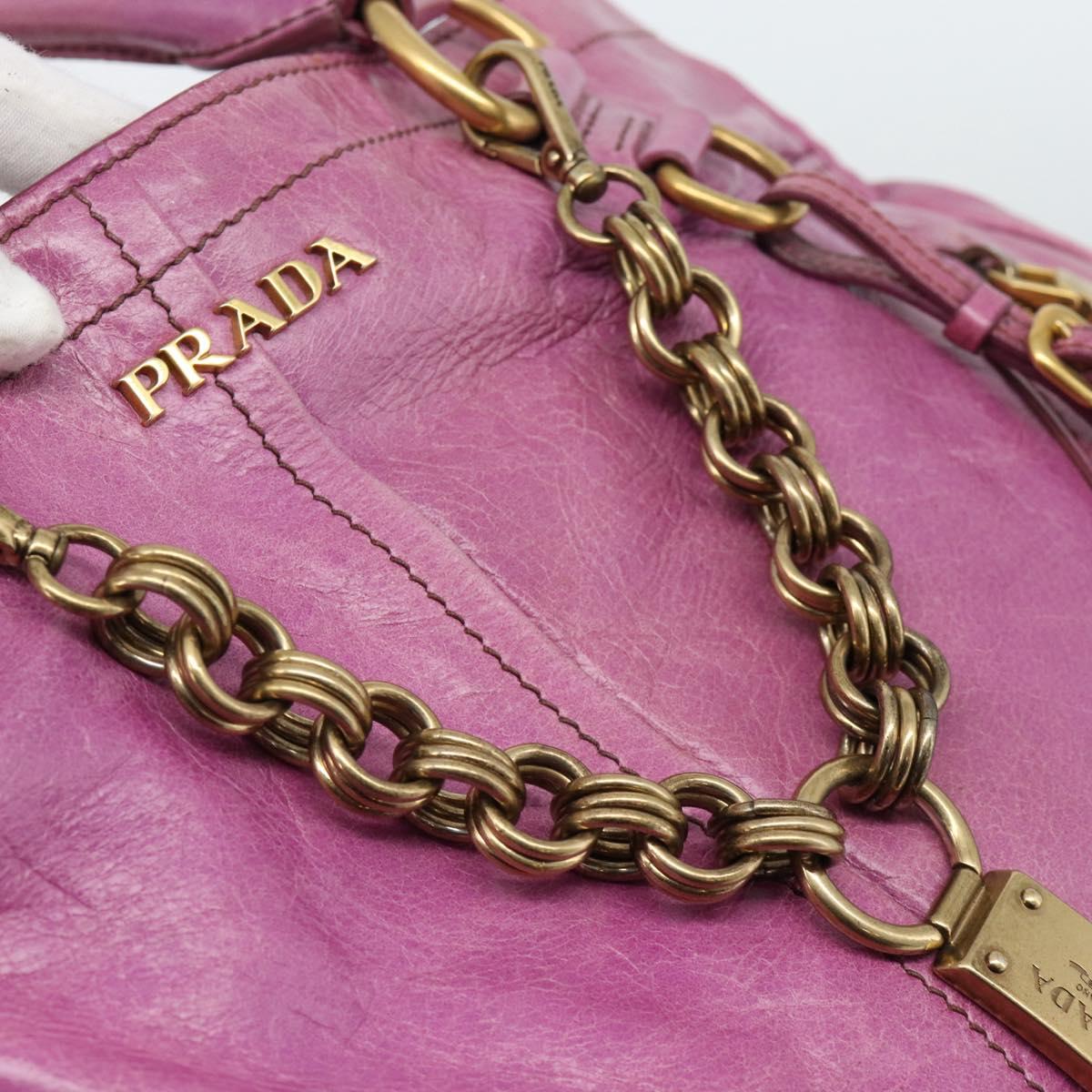 PRADA Hand Bag Leather Purple Gold Auth 188753M