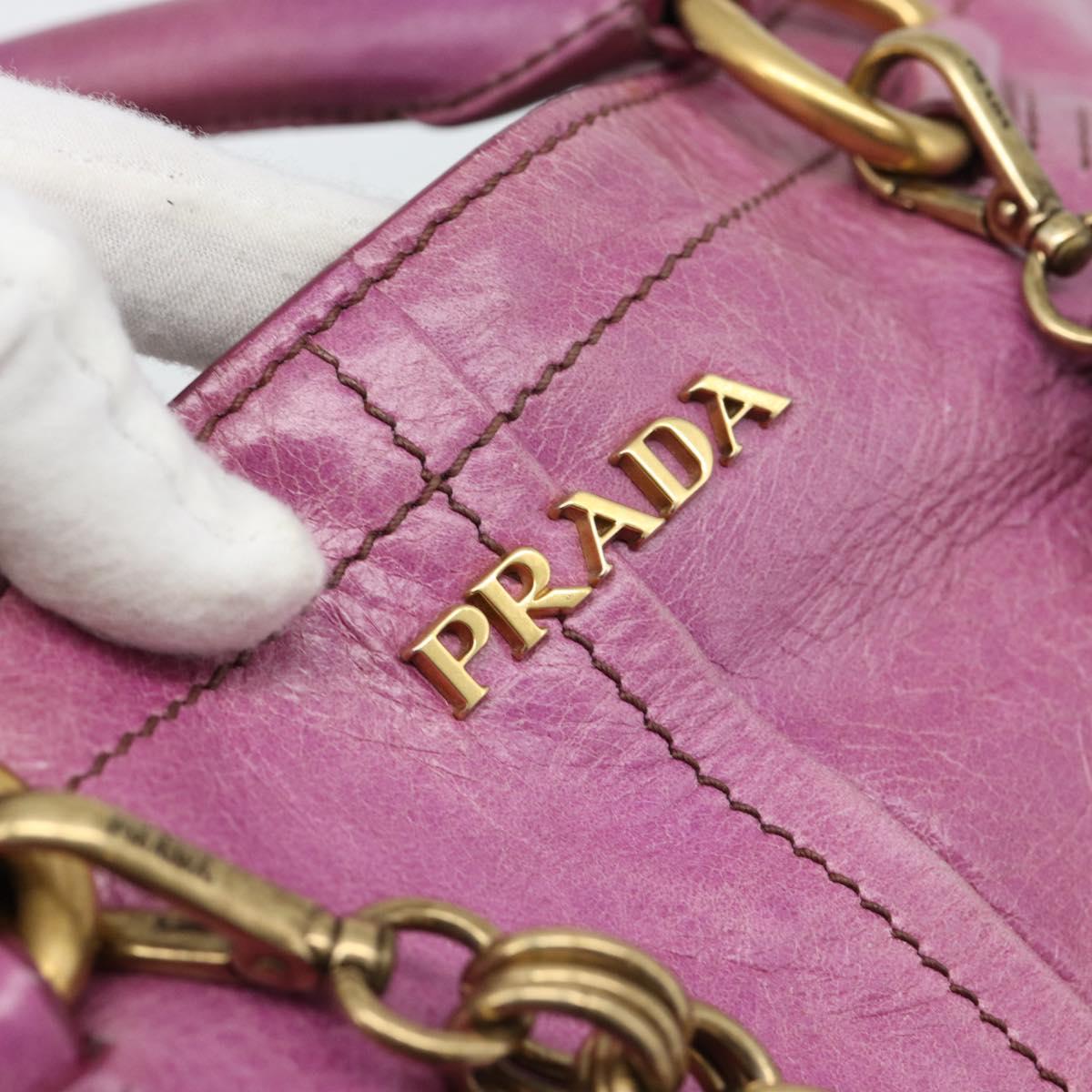 PRADA Hand Bag Leather Purple Gold Auth 188753M