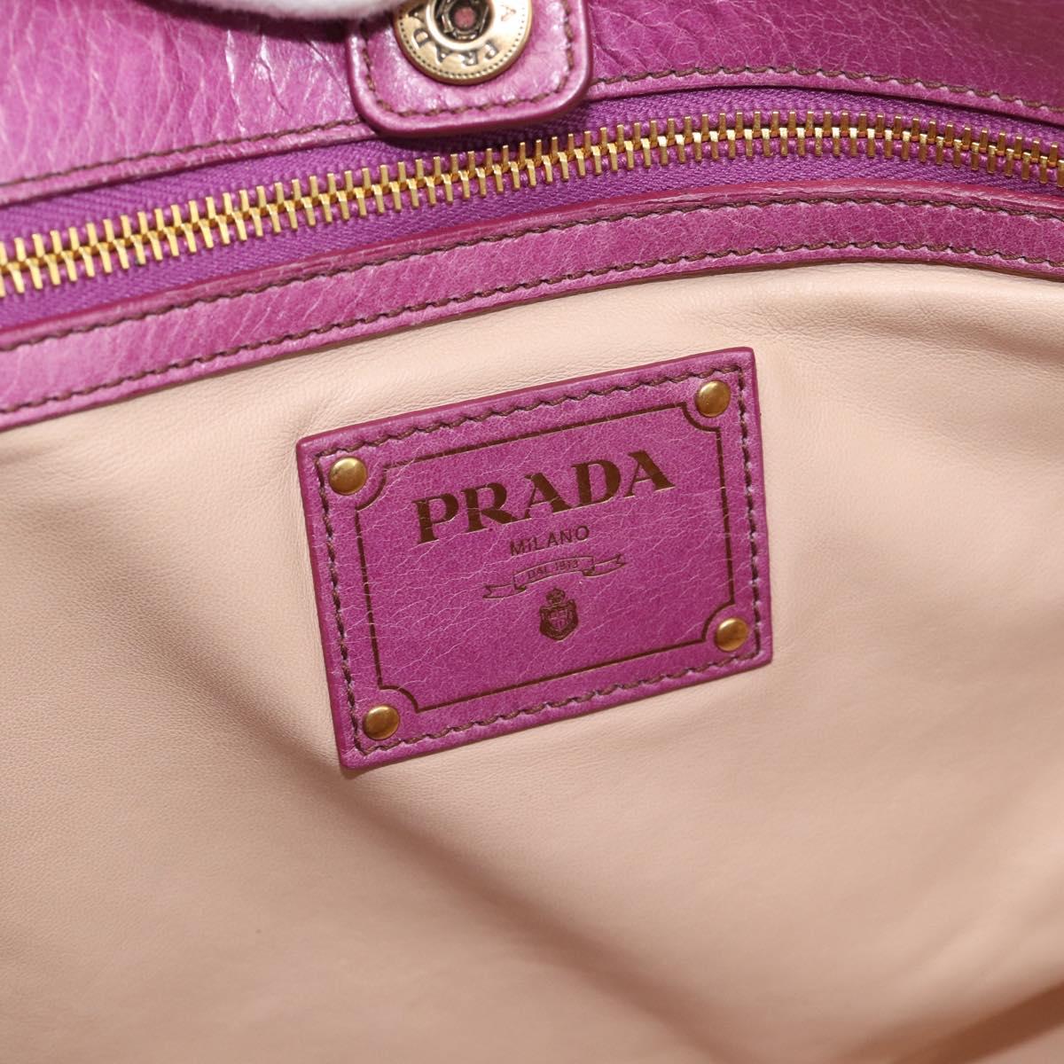 PRADA Hand Bag Leather Purple Gold Auth 188753M