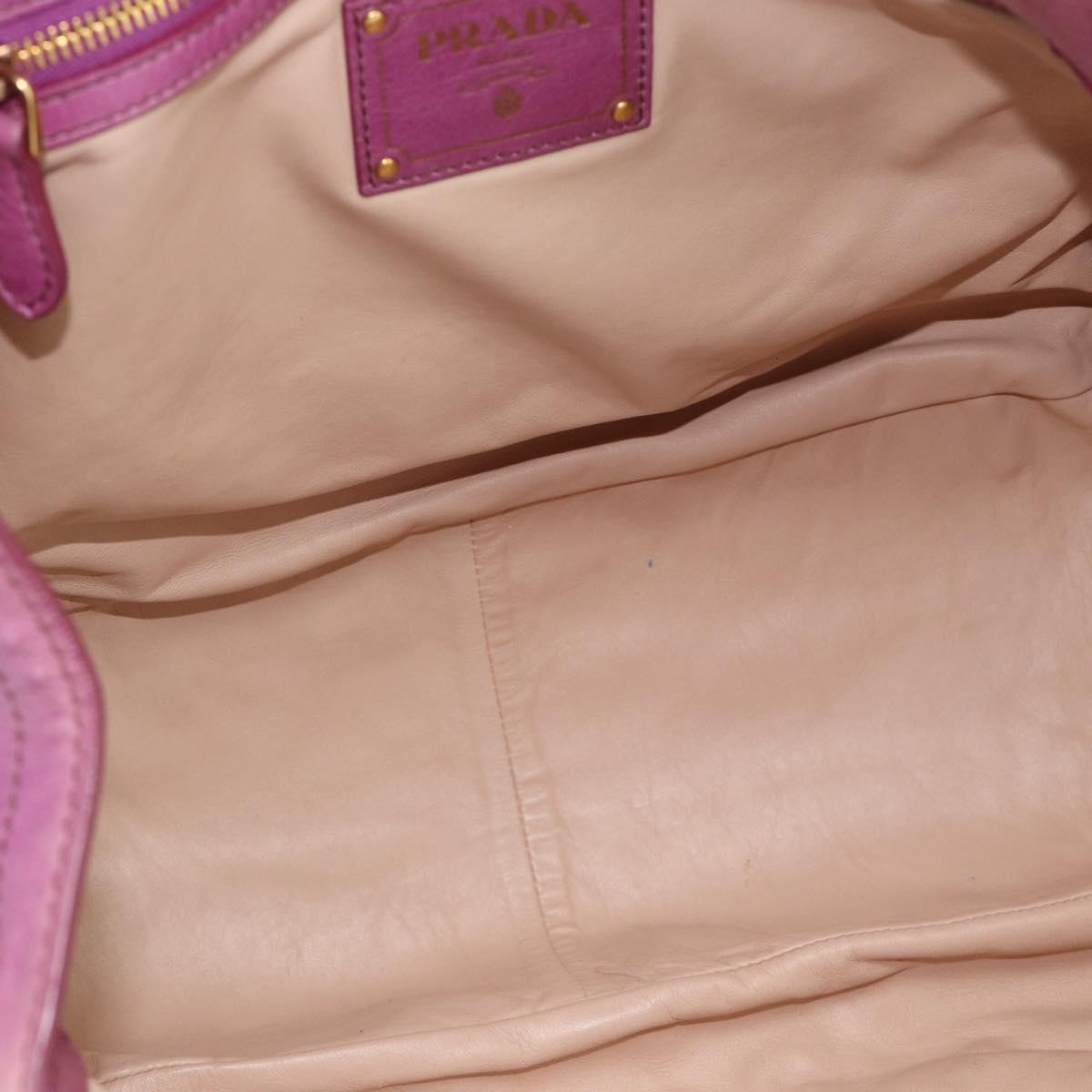 PRADA Hand Bag Leather Purple Gold Auth 188753M
