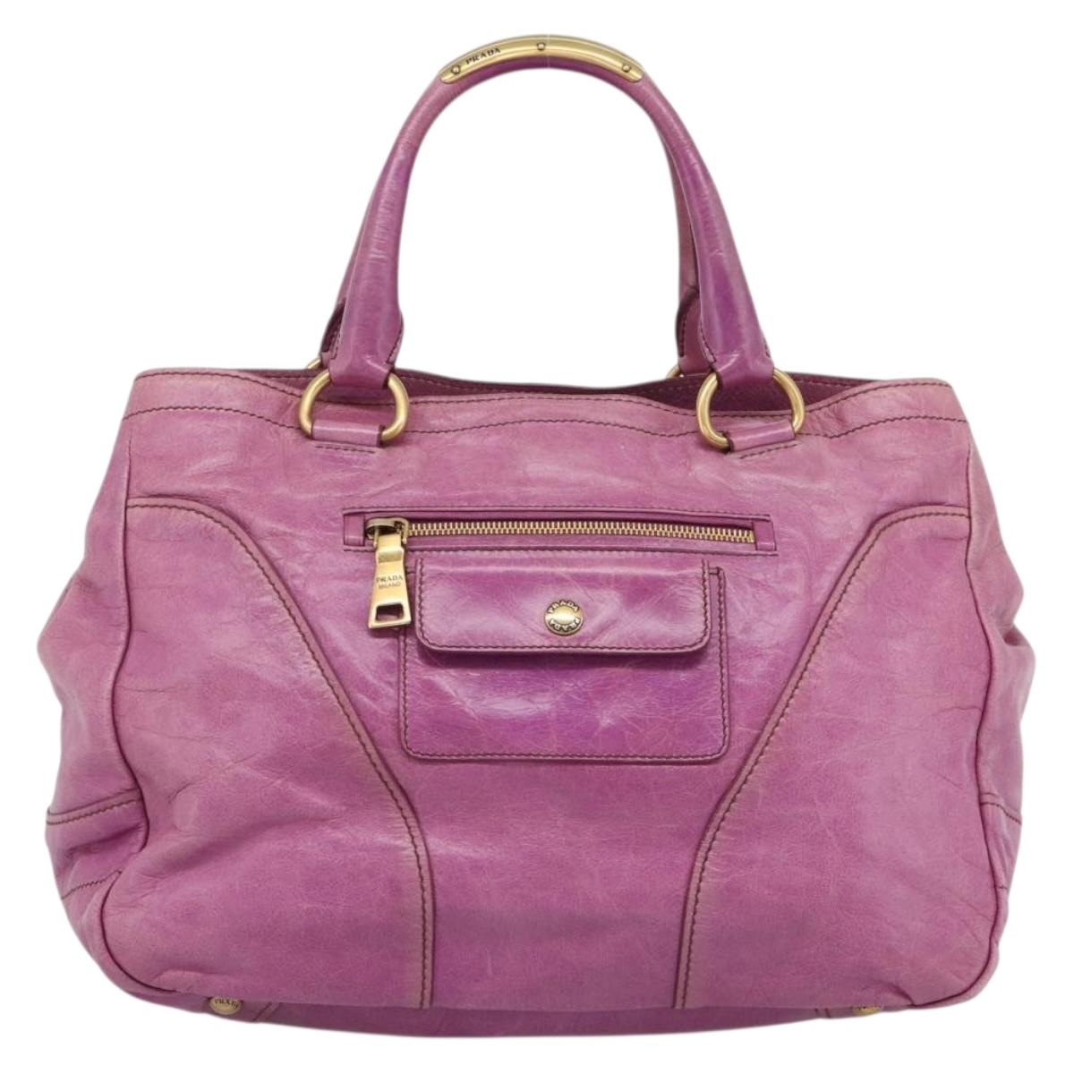PRADA Hand Bag Leather Purple Gold Auth 188753M