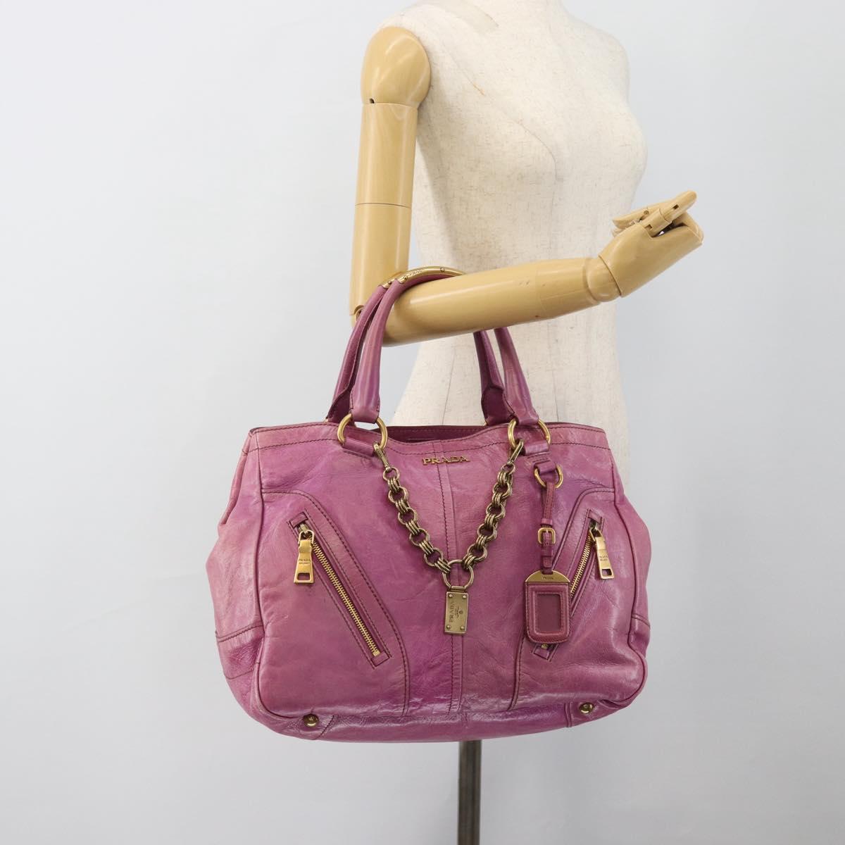 PRADA Hand Bag Leather Purple Gold Auth 188753M