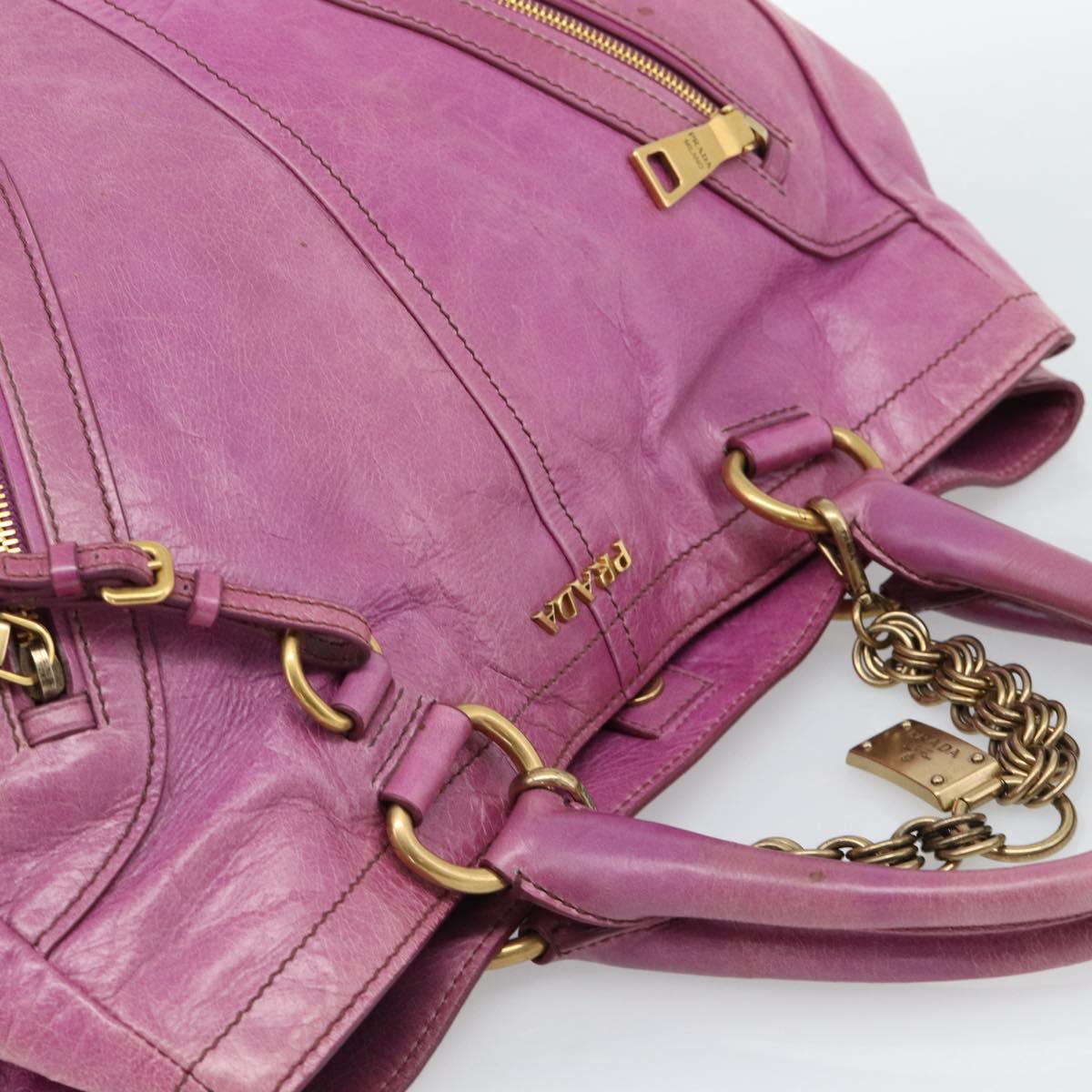 PRADA Hand Bag Leather Purple Gold Auth 188753M