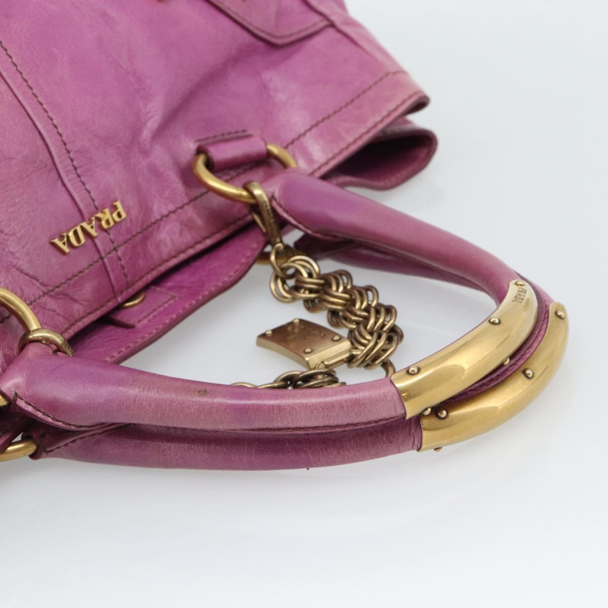 PRADA Hand Bag Leather Purple Gold Auth 188753M