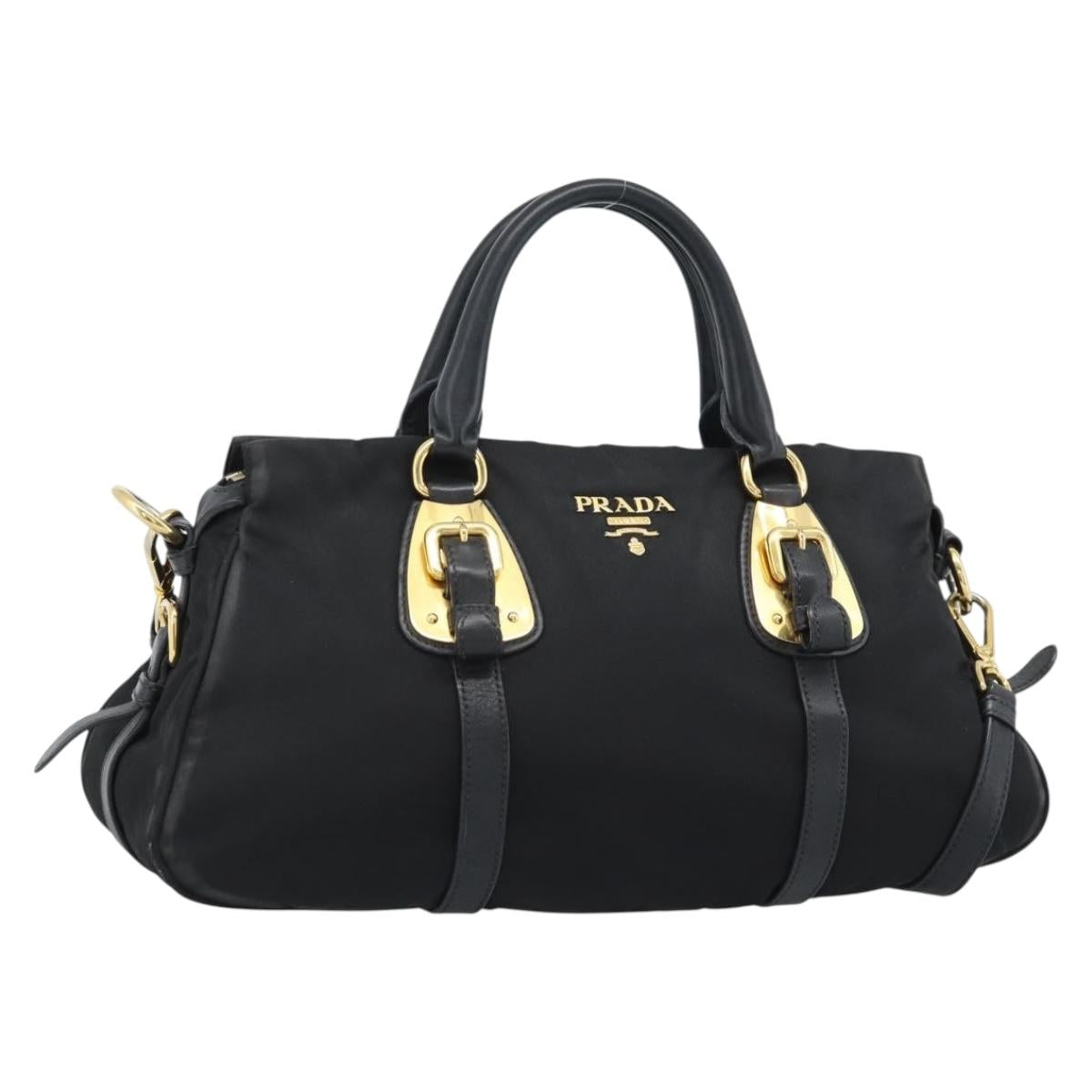 PRADA Hand Bag Nylon 2way Black Gold Auth 188755A