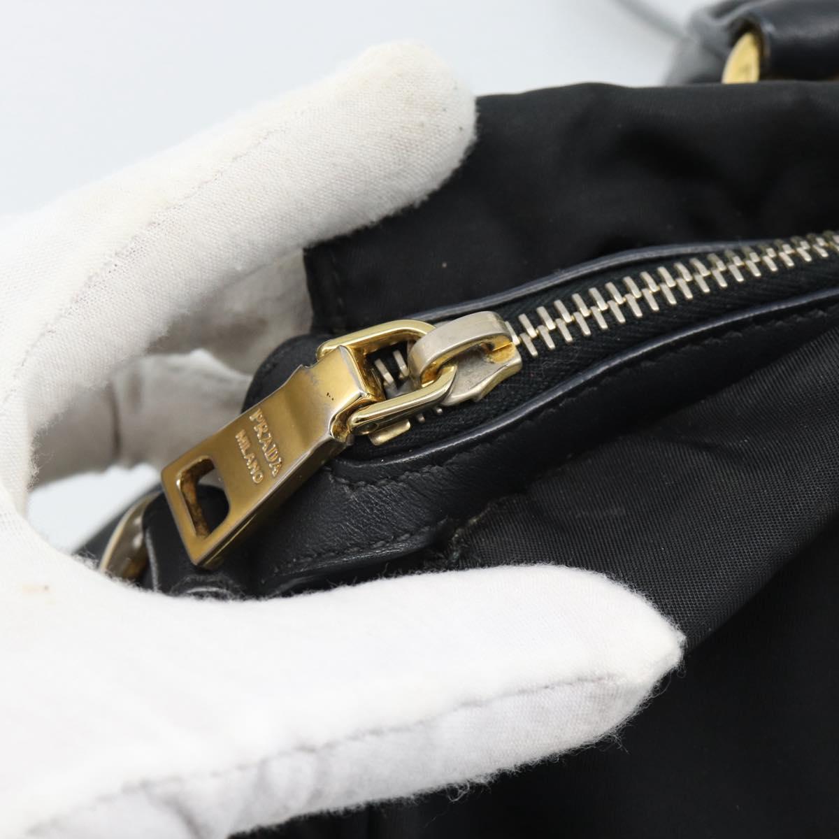 PRADA Hand Bag Nylon 2way Black Gold Auth 188755A