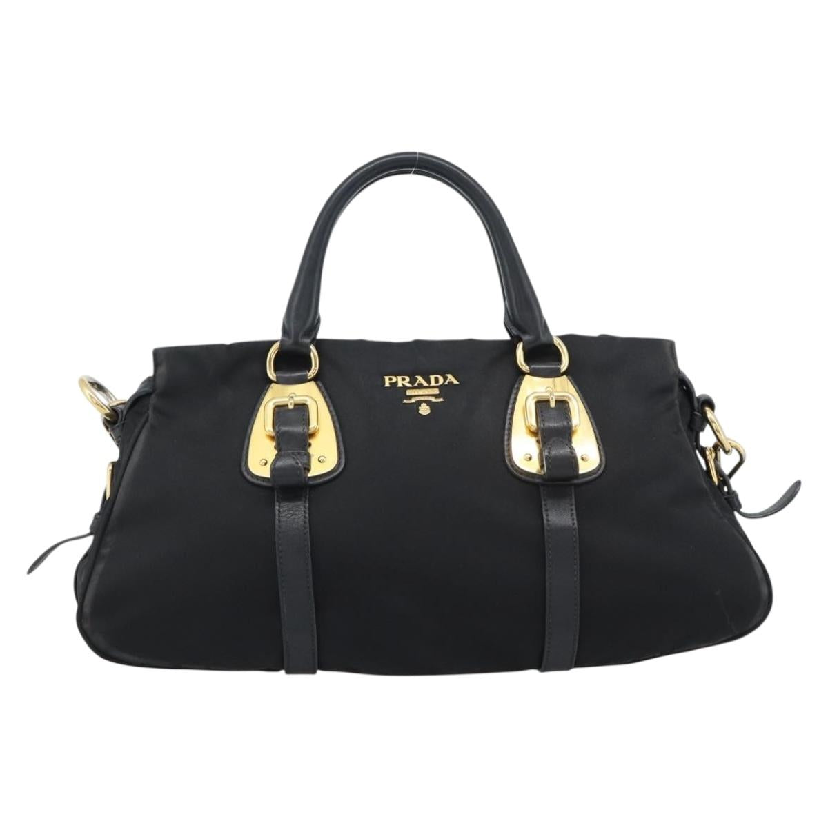 PRADA Hand Bag Nylon 2way Black Gold Auth 188755A