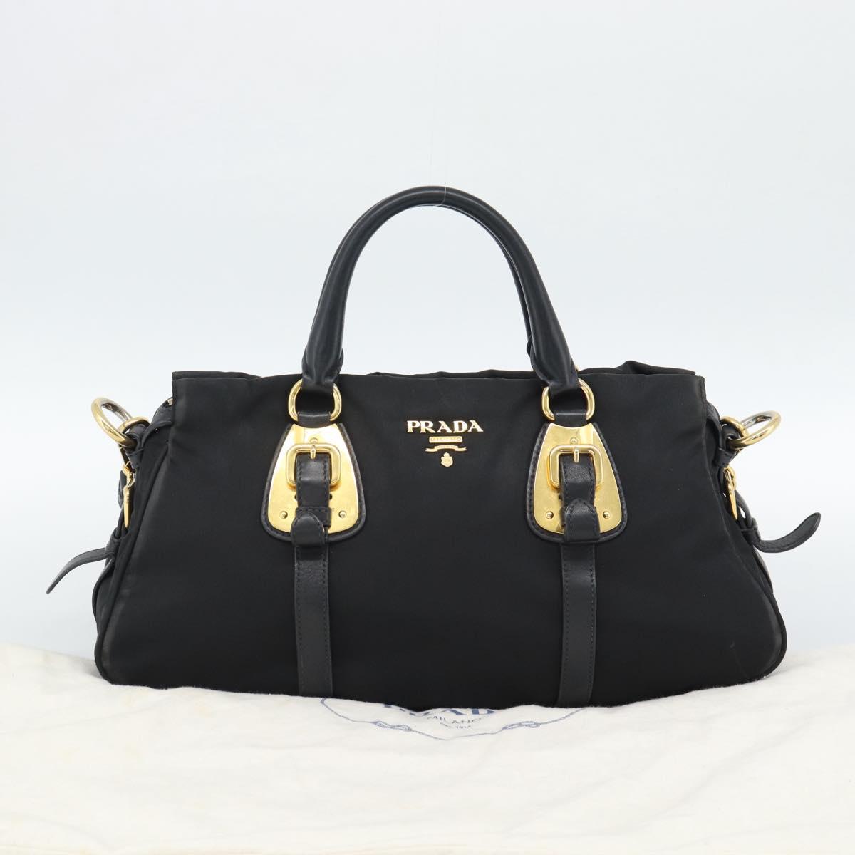 PRADA Hand Bag Nylon 2way Black Gold Auth 188755A