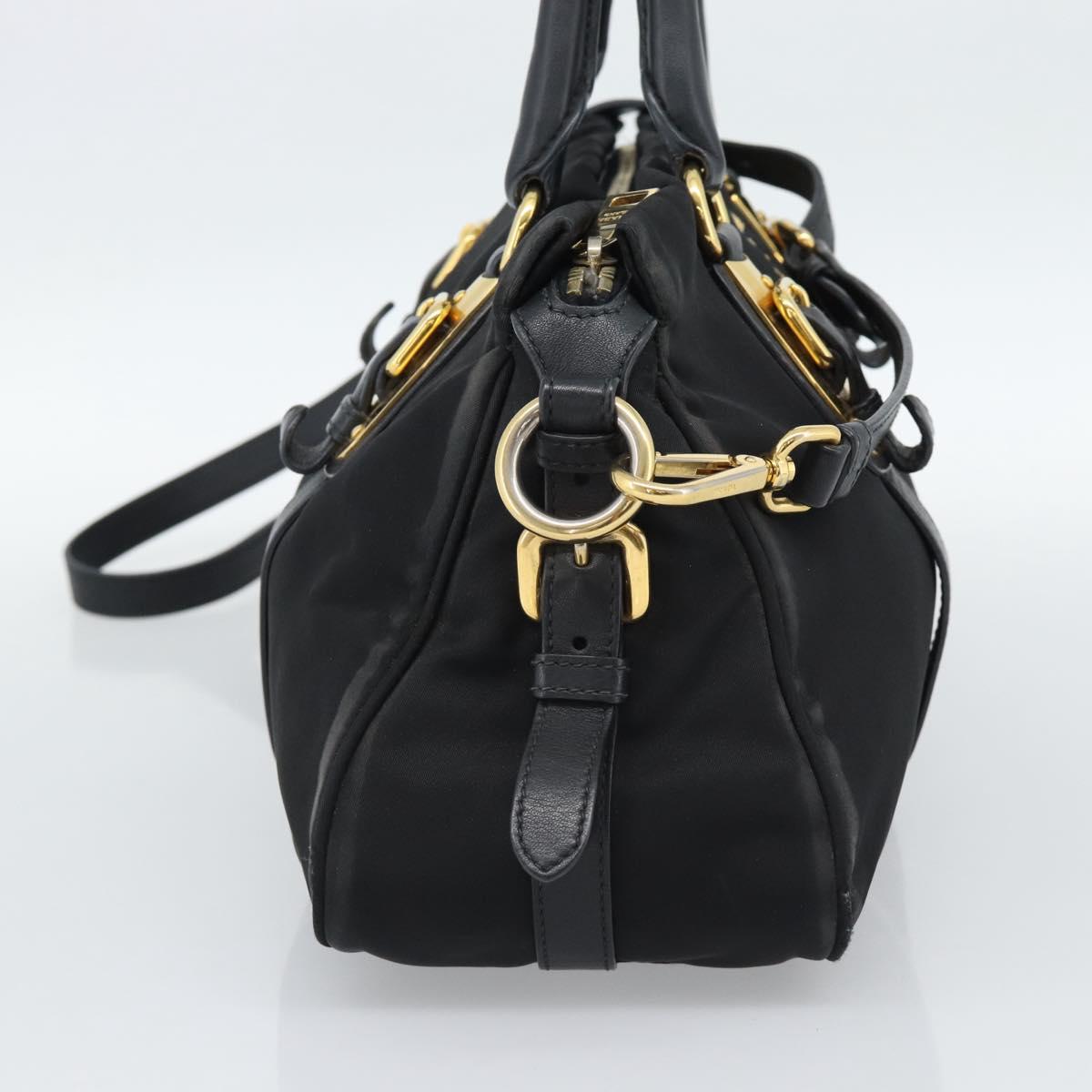 PRADA Hand Bag Nylon 2way Black Gold Auth 188755A