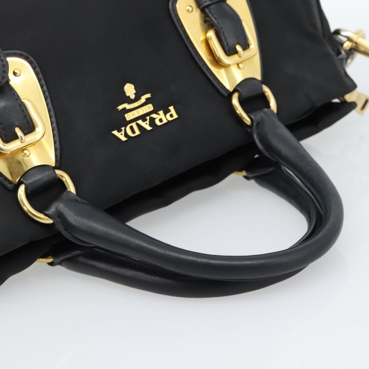 PRADA Hand Bag Nylon 2way Black Gold Auth 188755A