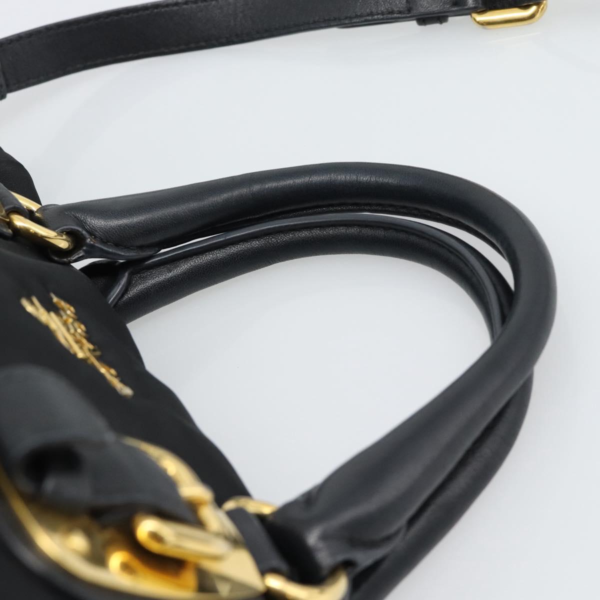 PRADA Hand Bag Nylon 2way Black Gold Auth 188755A
