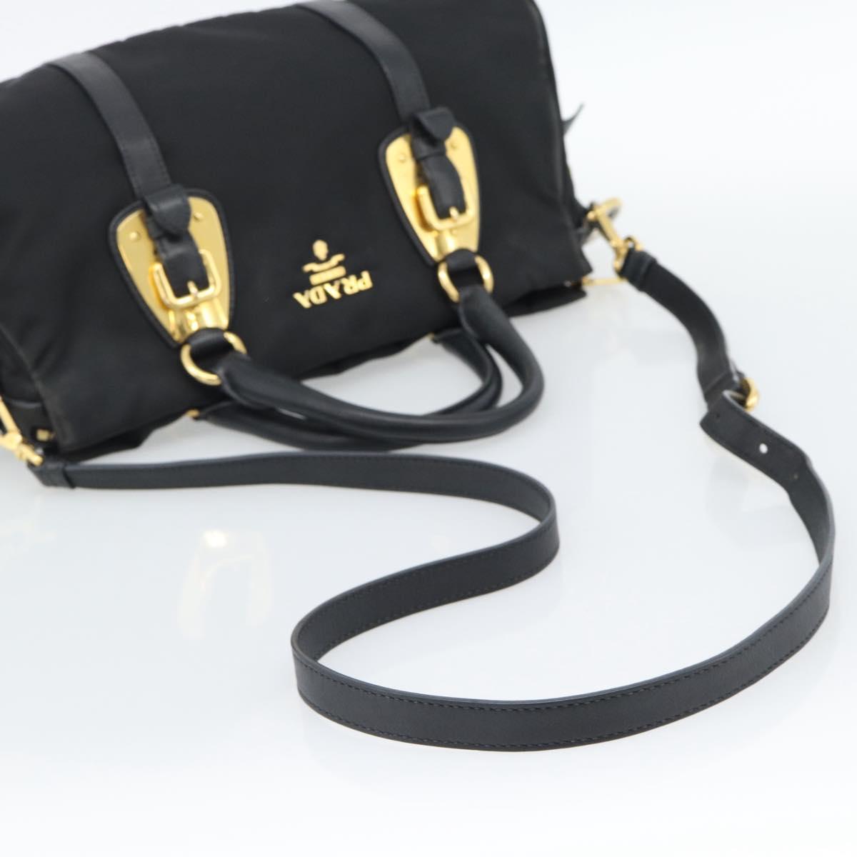PRADA Hand Bag Nylon 2way Black Gold Auth 188755A