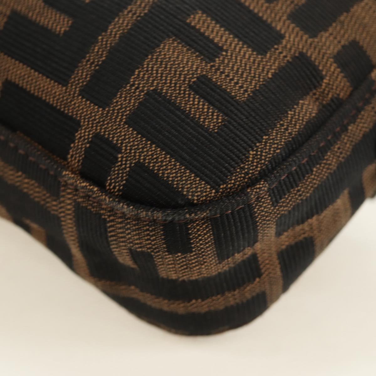 FENDI Zucca Canvas Mamma Baguette Shoulder Bag Black Brown Auth 188756SAM