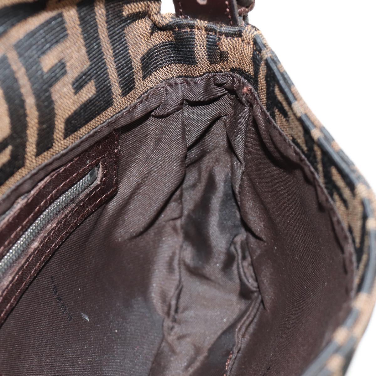 FENDI Zucca Canvas Mamma Baguette Shoulder Bag Black Brown Auth 188756SAM