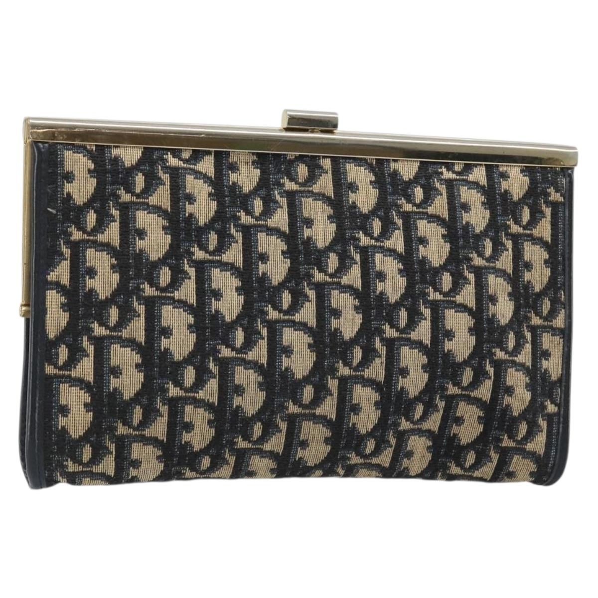 Christian Dior Trotter Canvas Clutch Bag Navy Gold Auth 188759