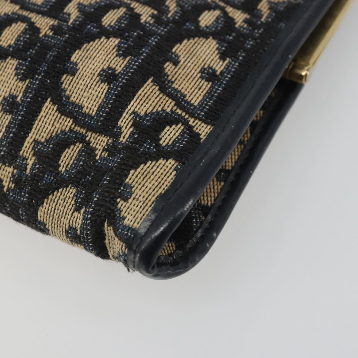 Christian Dior Trotter Canvas Clutch Bag Navy Gold Auth 188759