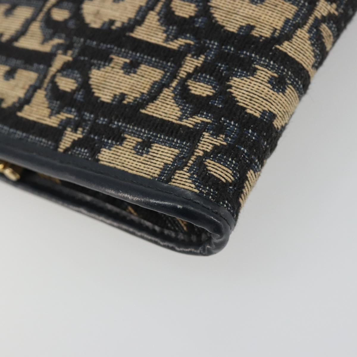 Christian Dior Trotter Canvas Clutch Bag Navy Gold Auth 188759
