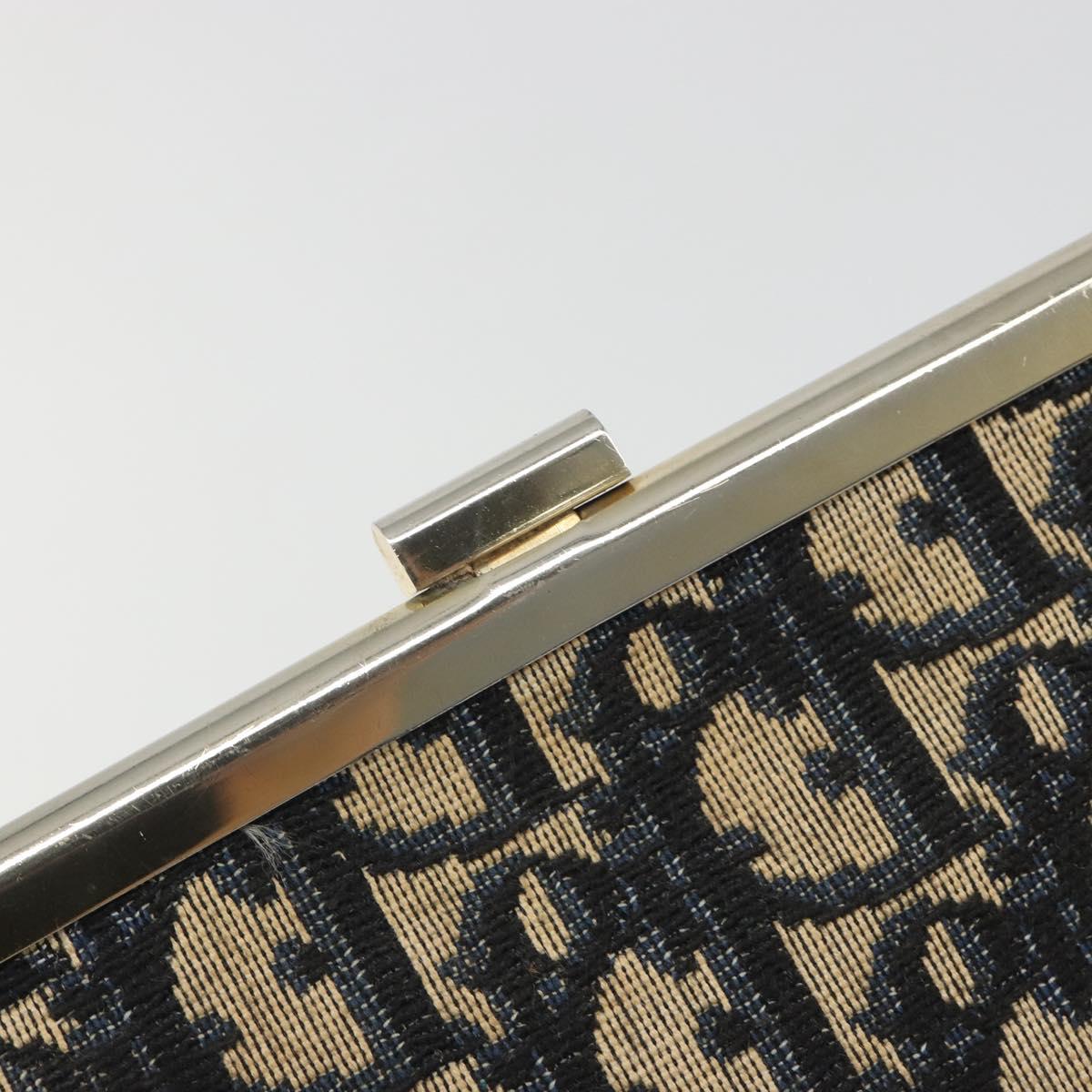 Christian Dior Trotter Canvas Clutch Bag Navy Gold Auth 188759