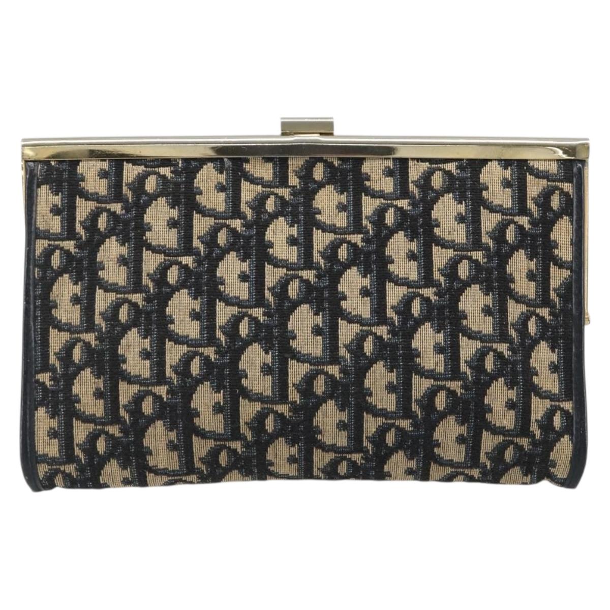 Christian Dior Trotter Canvas Clutch Bag Navy Gold Auth 188759