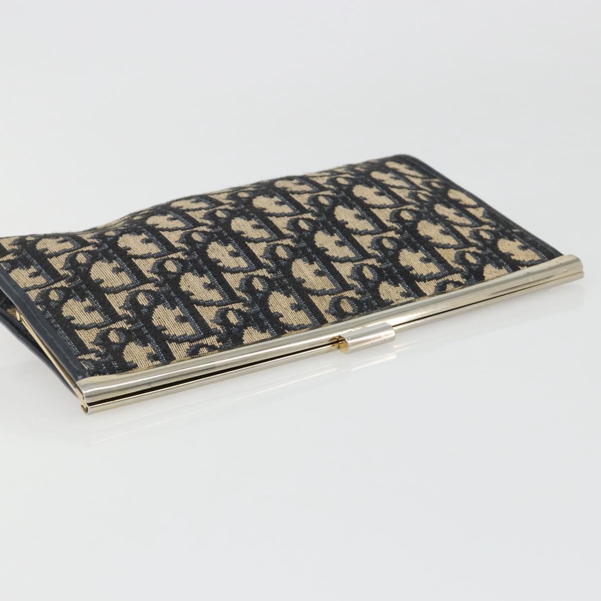 Christian Dior Trotter Canvas Clutch Bag Navy Gold Auth 188759
