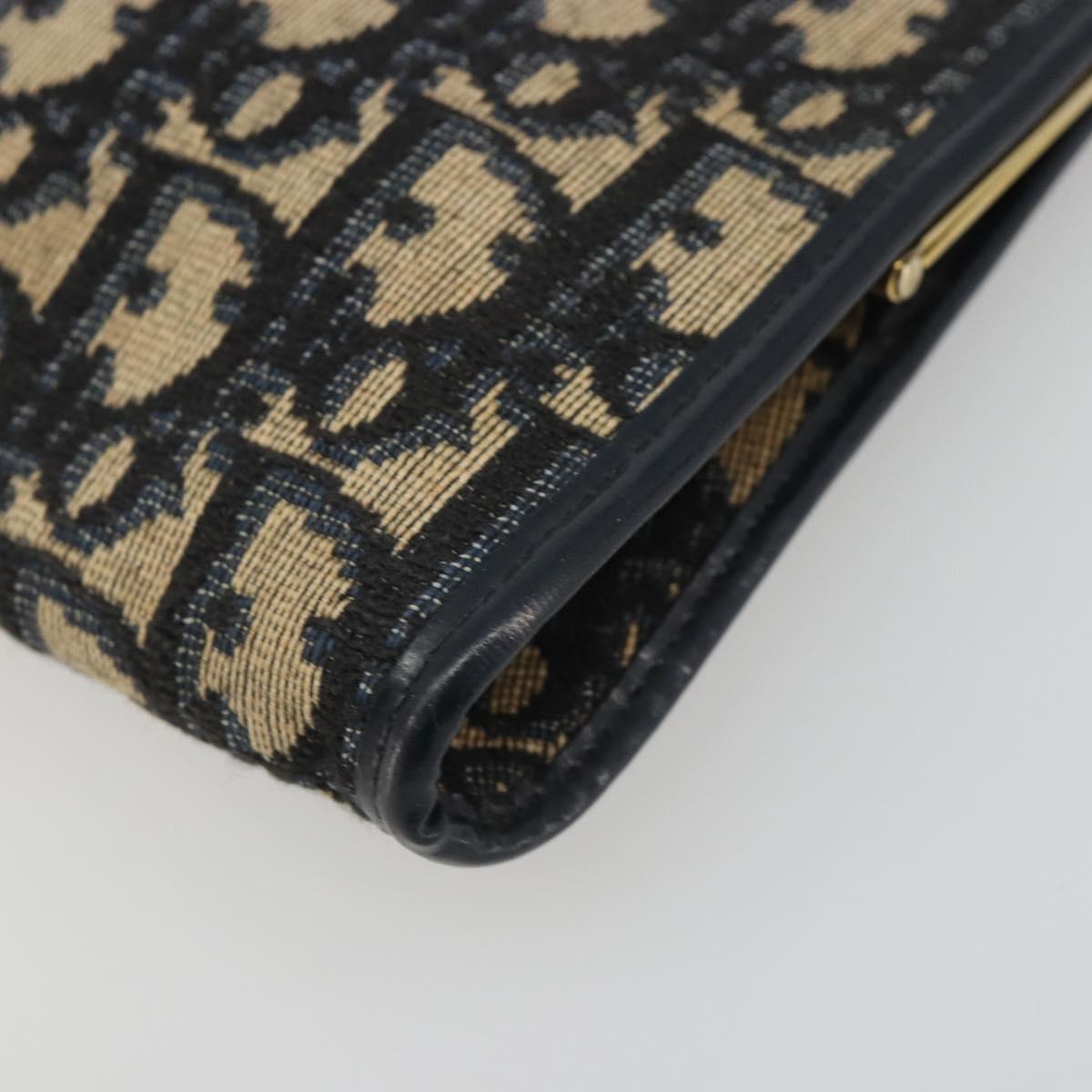 Christian Dior Trotter Canvas Clutch Bag Navy Gold Auth 188759
