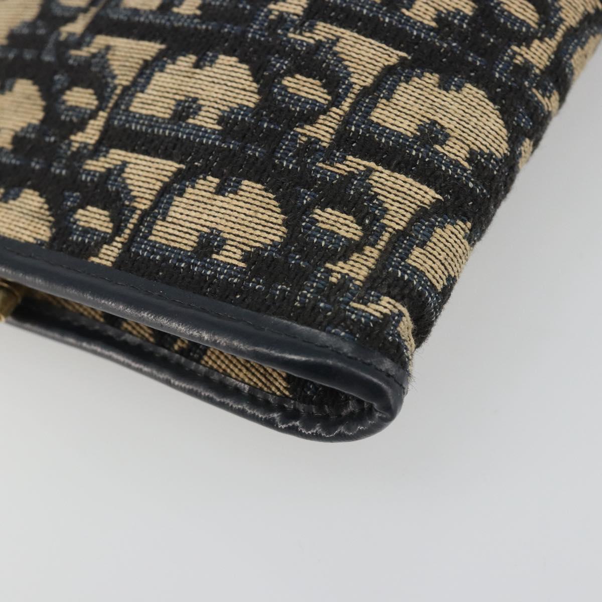Christian Dior Trotter Canvas Clutch Bag Navy Gold Auth 188759