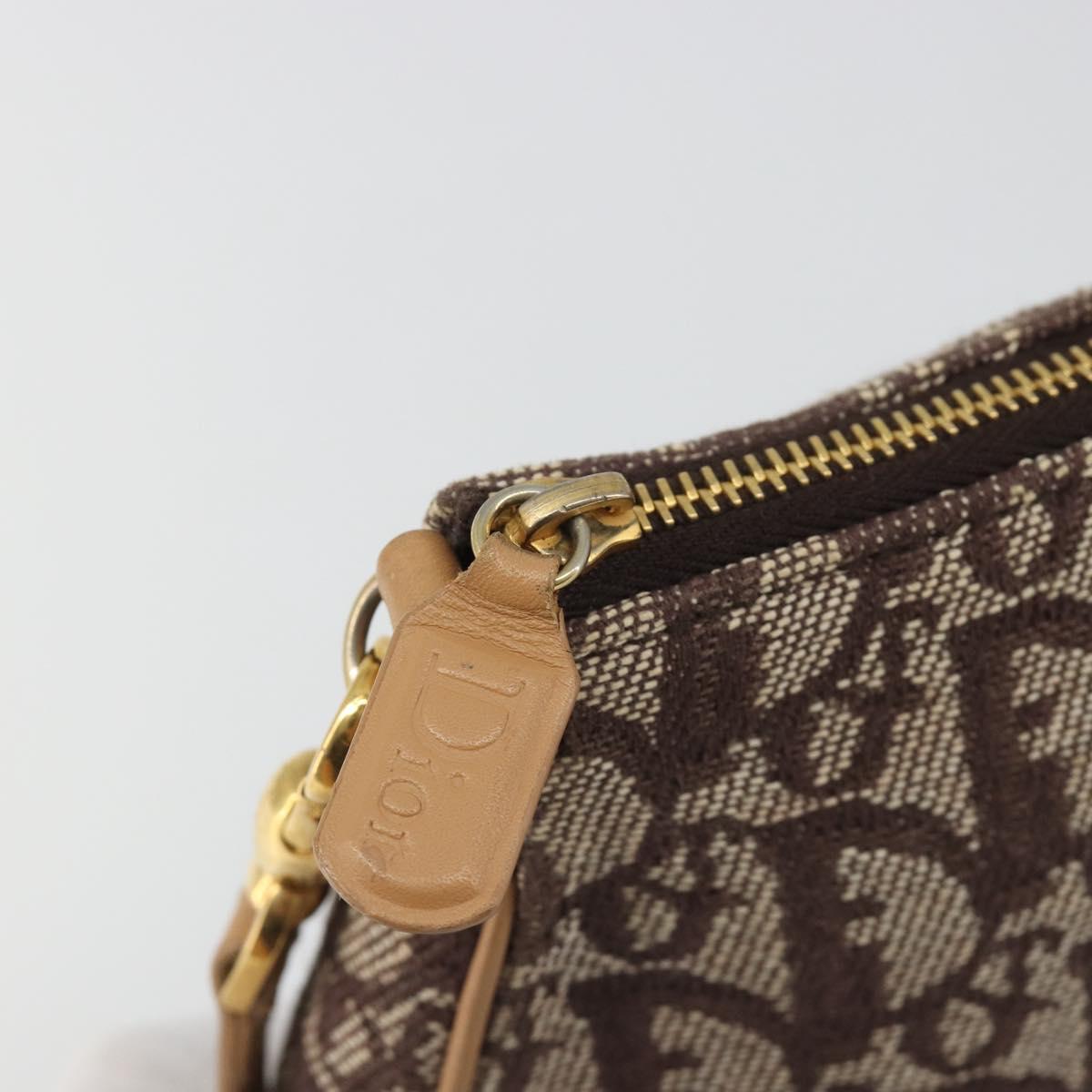 Christian Dior Trotter Canvas Saddle Accessory Pouch Brown Gold Auth 188760V