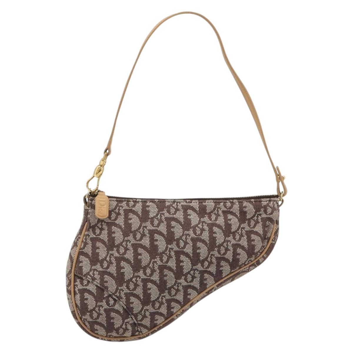Christian Dior Trotter Canvas Saddle Accessory Pouch Brown Gold Auth 188760V