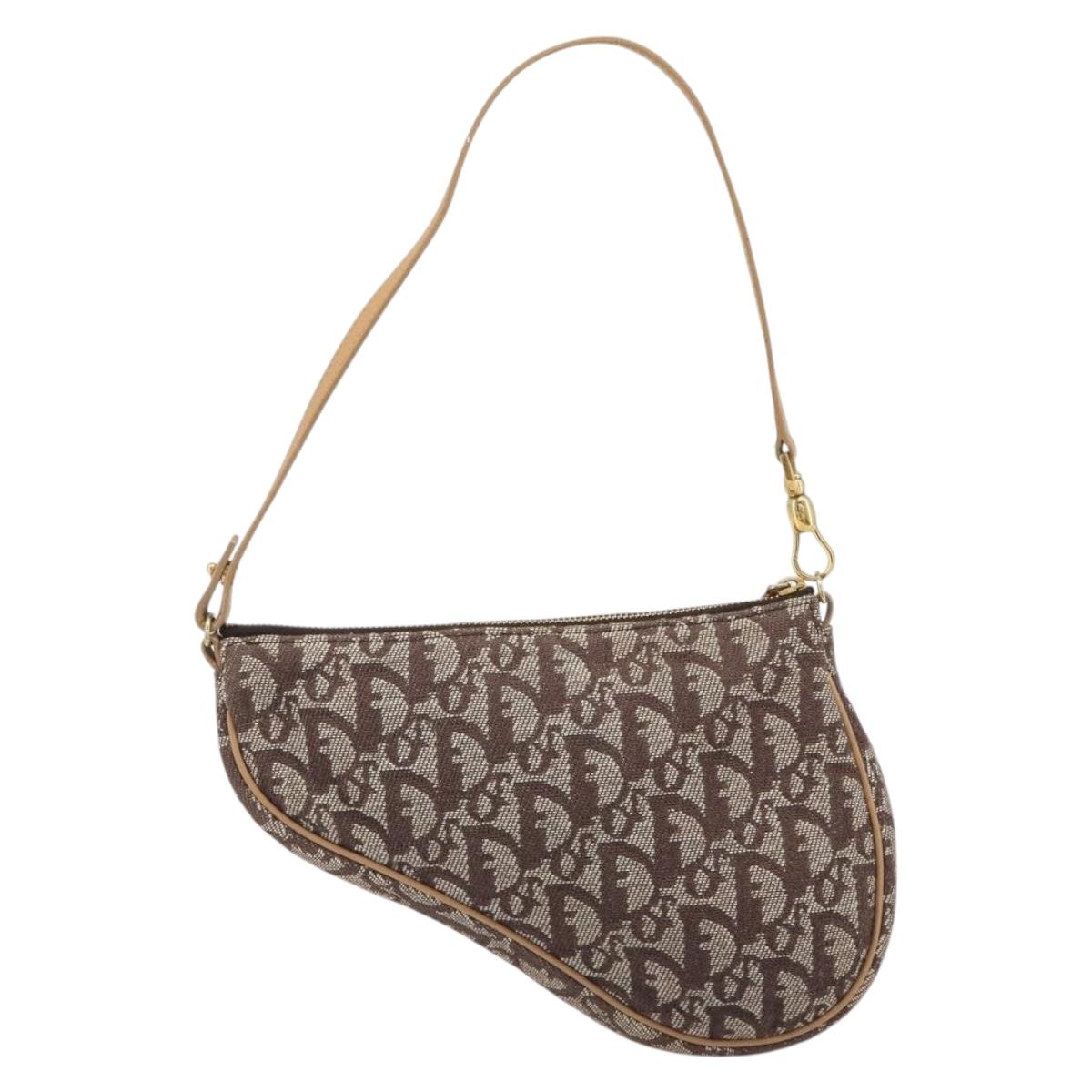 Christian Dior Trotter Canvas Saddle Accessory Pouch Brown Gold Auth 188760V