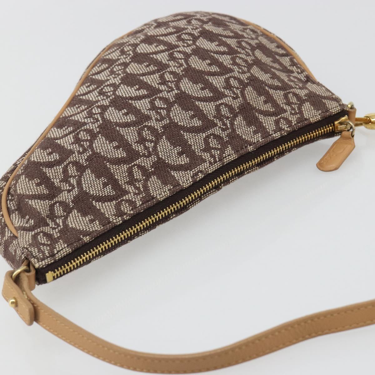 Christian Dior Trotter Canvas Saddle Accessory Pouch Brown Gold Auth 188760V