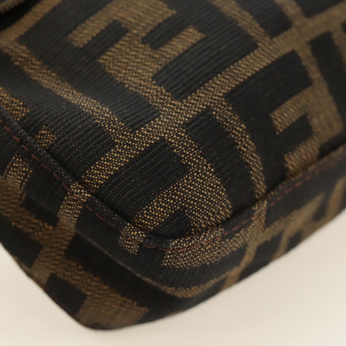 FENDI Zucca Canvas Mamma Baguette Shoulder Bag Black Brown Auth 188763SAM
