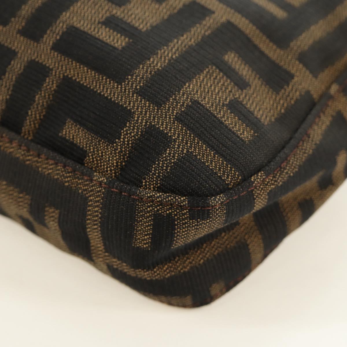 FENDI Zucca Canvas Mamma Baguette Shoulder Bag Black Brown Auth 188763SAM
