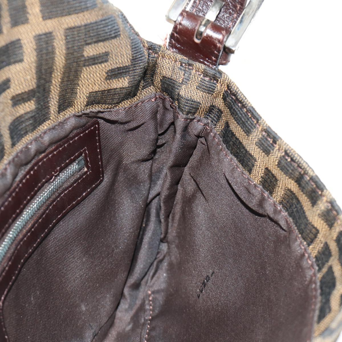 FENDI Zucca Canvas Mamma Baguette Shoulder Bag Black Brown Auth 188763SAM