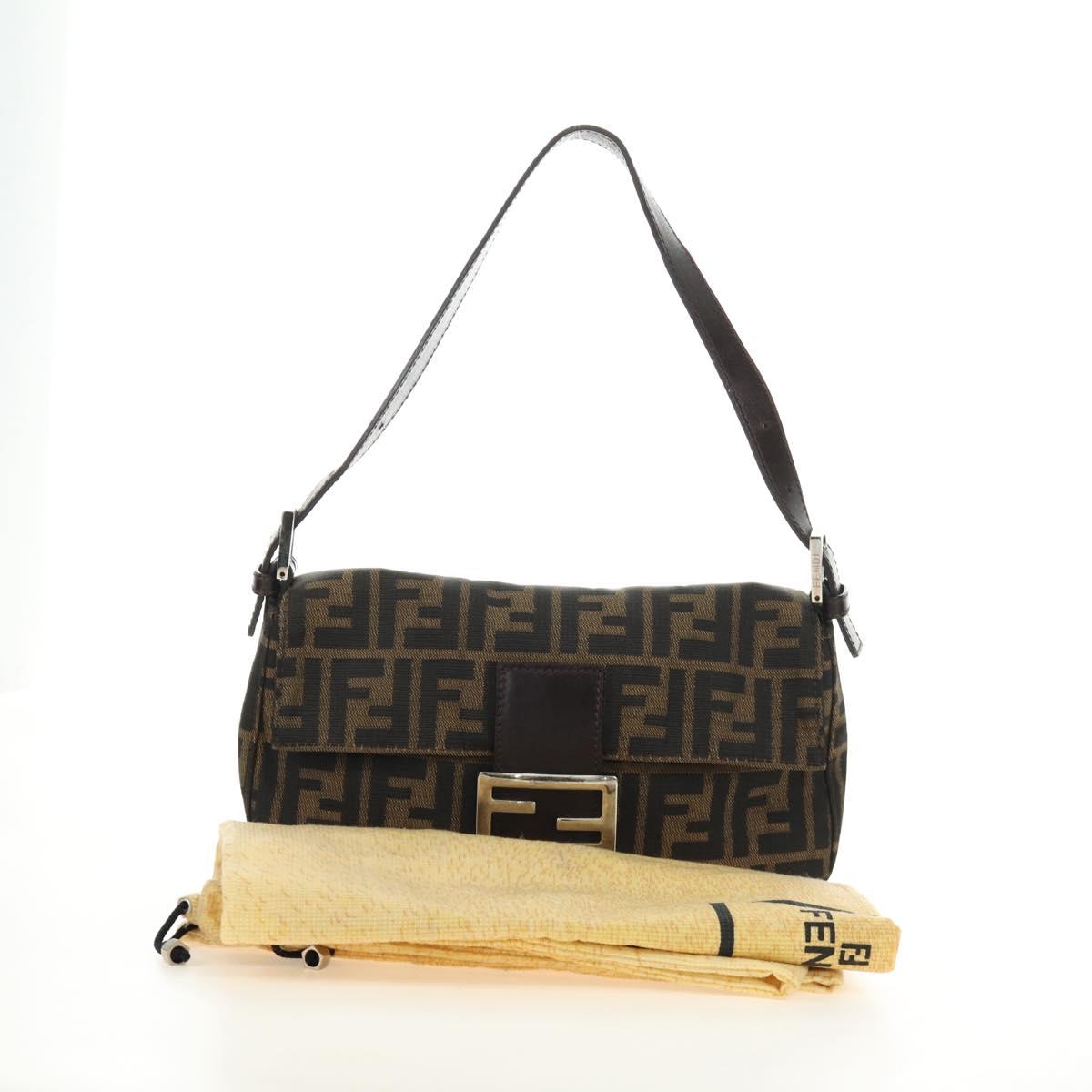 FENDI Zucca Canvas Mamma Baguette Shoulder Bag Black Brown Auth 188763SAM