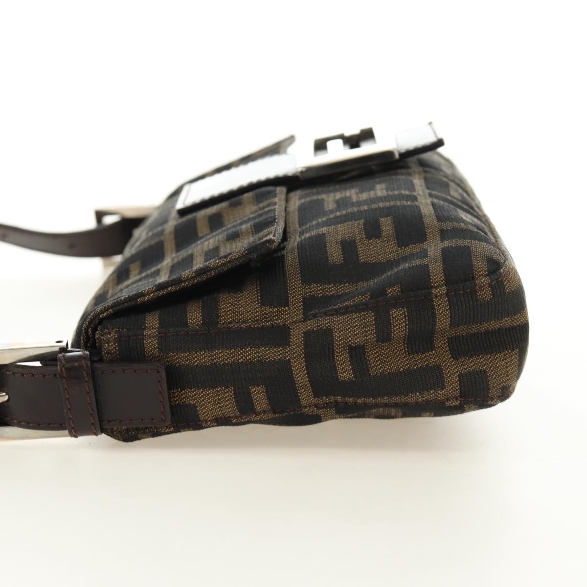 FENDI Zucca Canvas Mamma Baguette Shoulder Bag Black Brown Auth 188763SAM