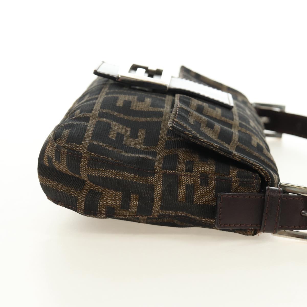 FENDI Zucca Canvas Mamma Baguette Shoulder Bag Black Brown Auth 188763SAM
