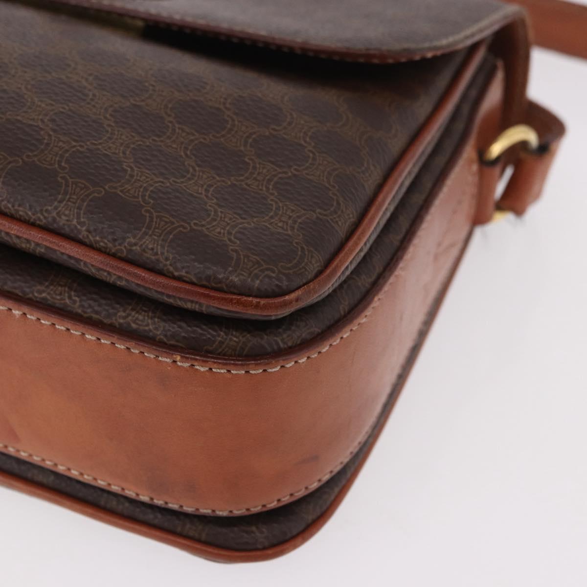 CELINE Macadam Canvas Shoulder Bag PVC Leather Brown Gold Auth 188782
