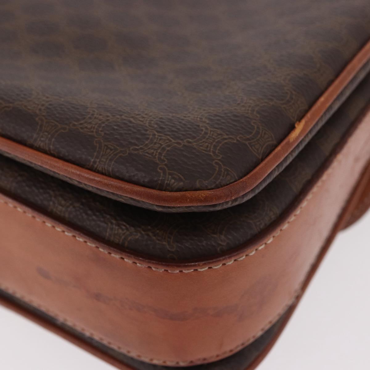 CELINE Macadam Canvas Shoulder Bag PVC Leather Brown Gold Auth 188782