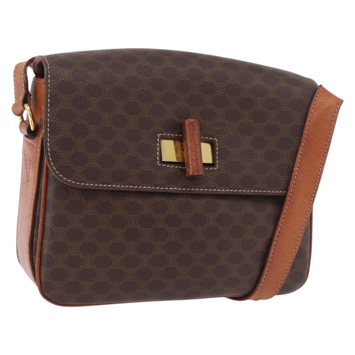 CELINE Macadam Canvas Shoulder Bag PVC Leather Brown Gold Auth 188782