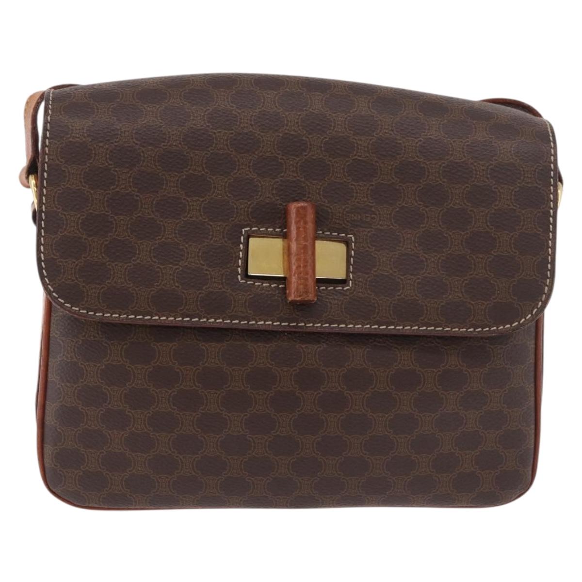CELINE Macadam Canvas Shoulder Bag PVC Leather Brown Gold Auth 188782