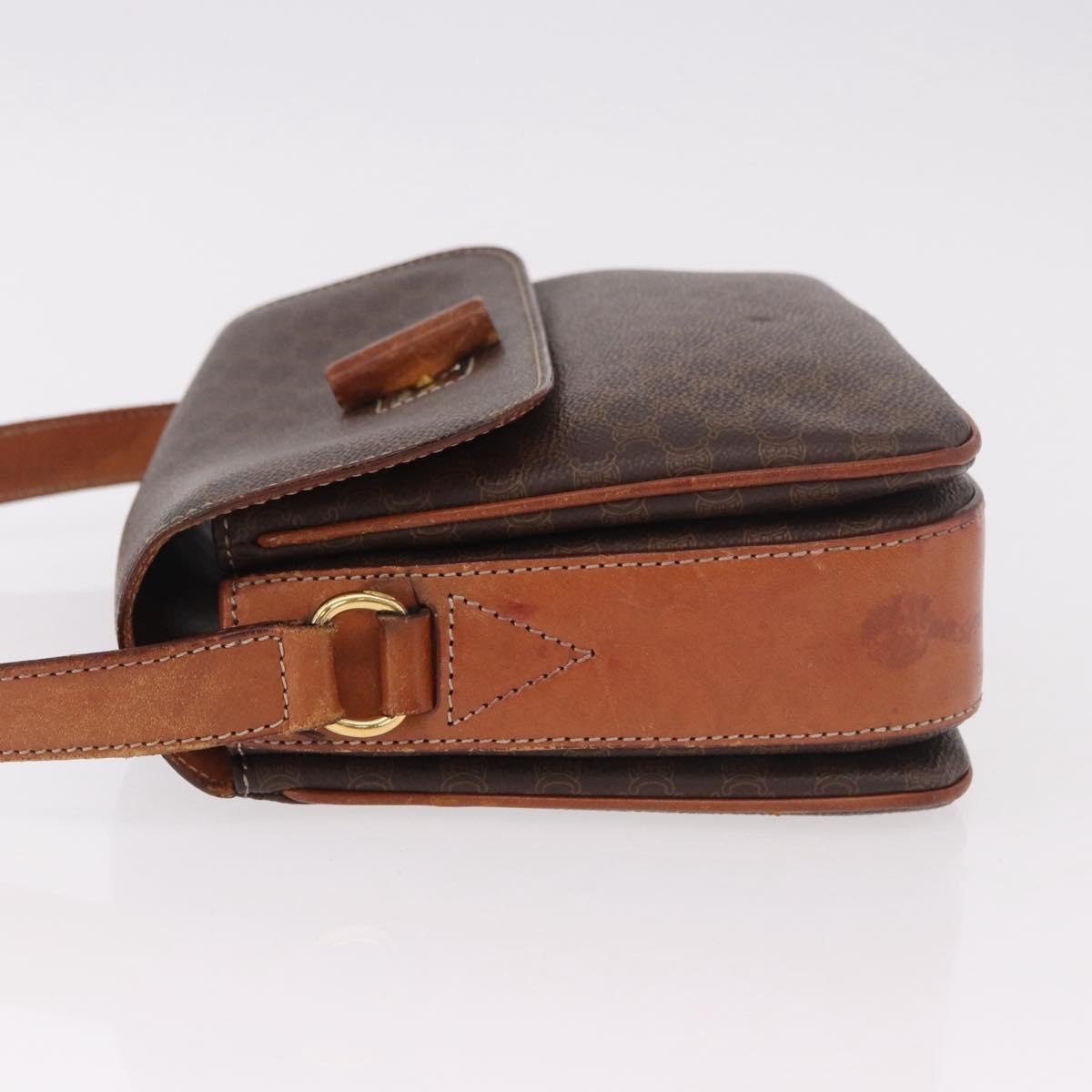 CELINE Macadam Canvas Shoulder Bag PVC Leather Brown Gold Auth 188782