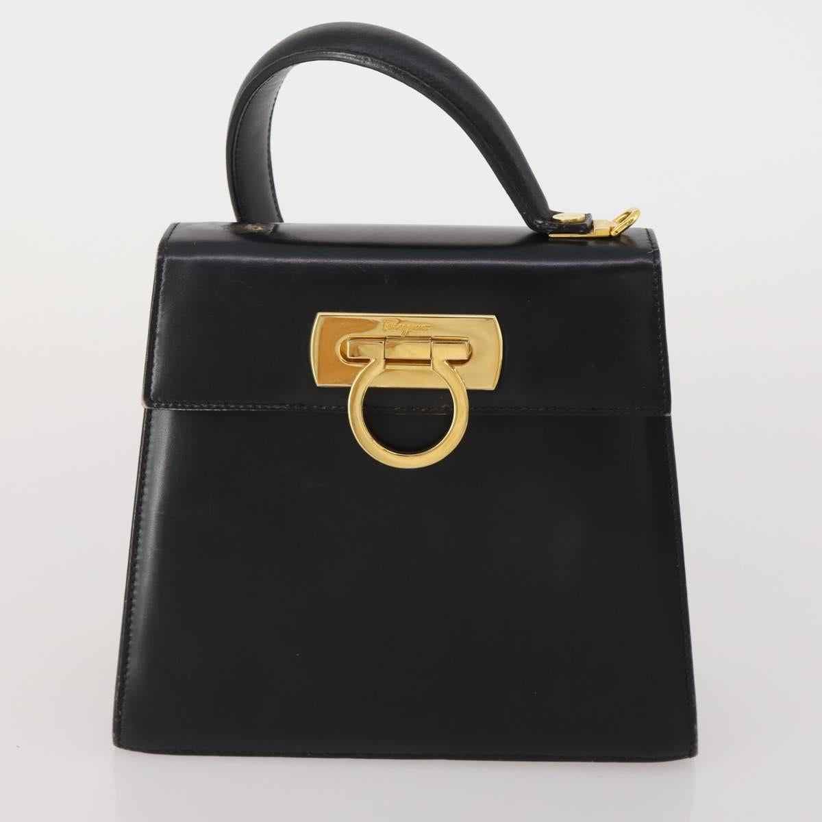 Salvatore Ferragamo Gancini Hand Bag Leather 2 Set Black Brown Auth 188787