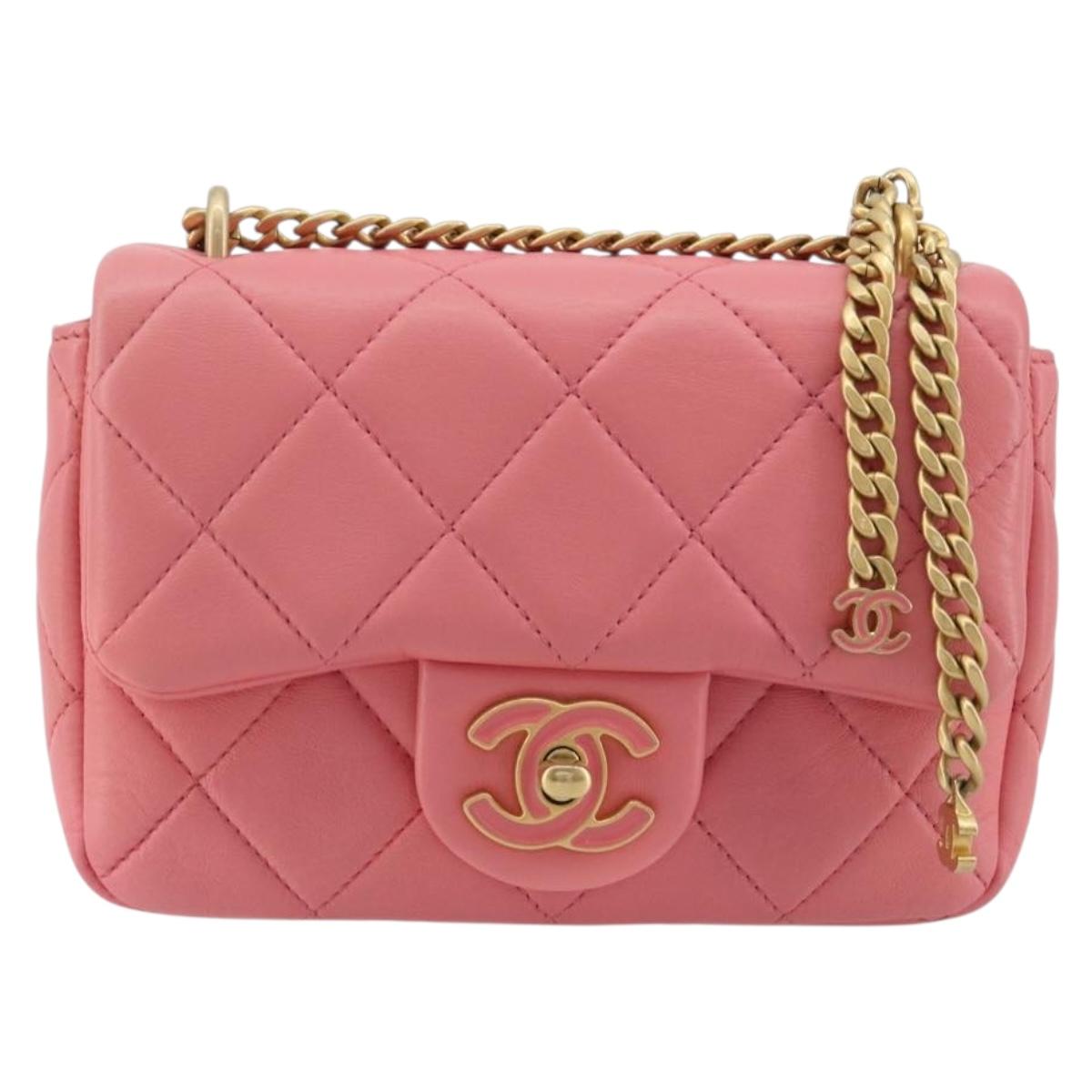 CHANEL Matelasse Chain Shoulder Bag Lamb Skin Pink Gold CC Auth 188796SM
