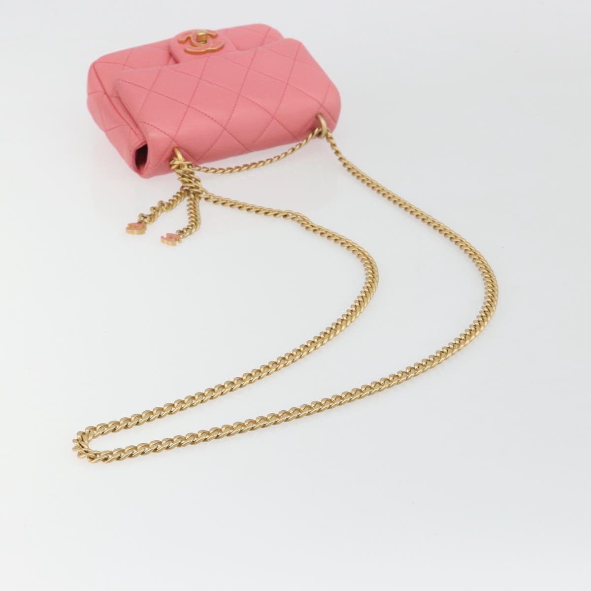 CHANEL Matelasse Chain Shoulder Bag Lamb Skin Pink Gold CC Auth 188796SM