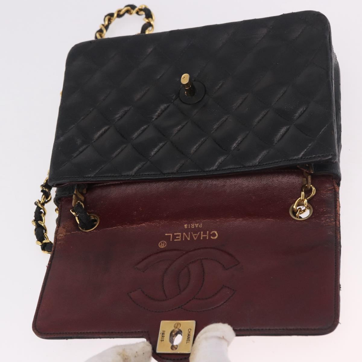 CHANEL Matelasse Chain Shoulder Bag Leather Black Gold CC Auth 188806